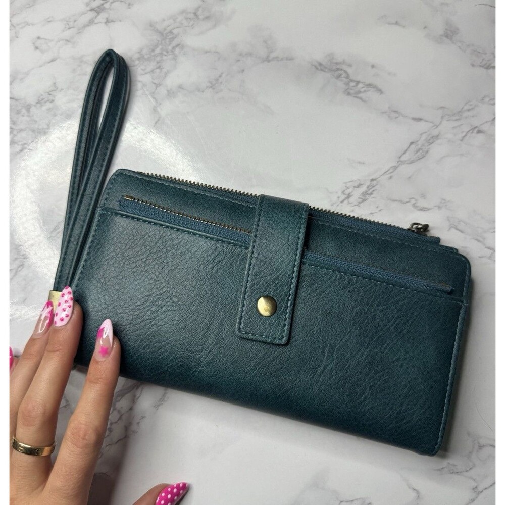 CHARMINFINITE Teal Women's Wristlet Wallet with Button Zip Closure, Folding
